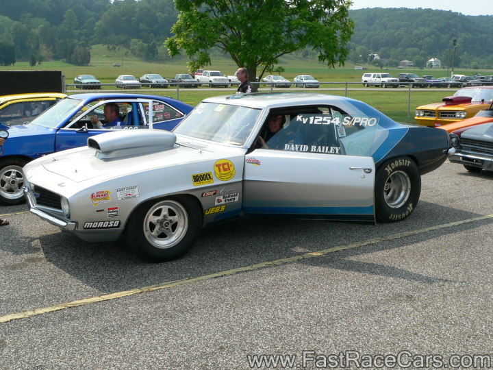Silver Camaro Drag Car